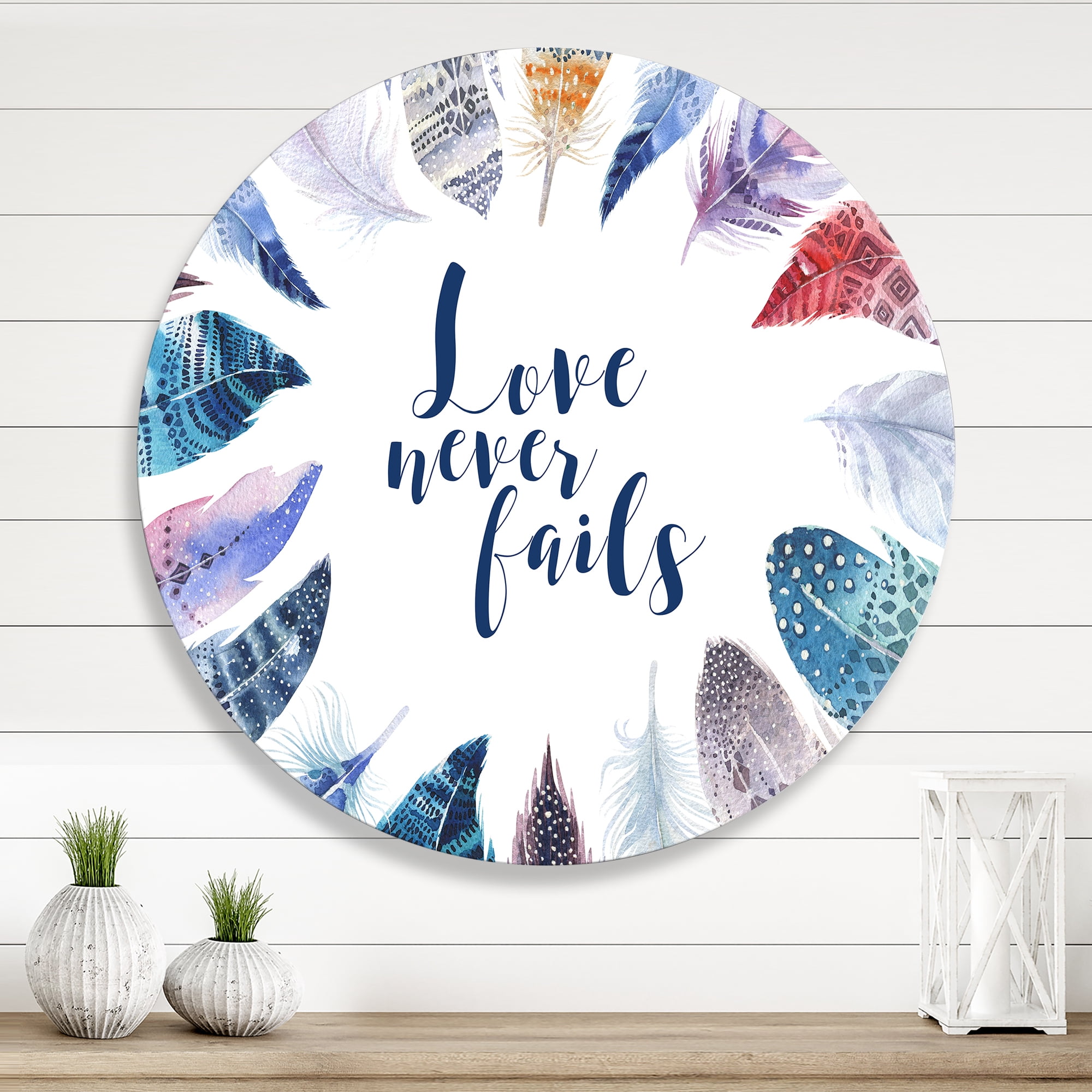 Inspiring Quote With Boho Feathers 11 in x 11 in Painting Art Prints, by Designart