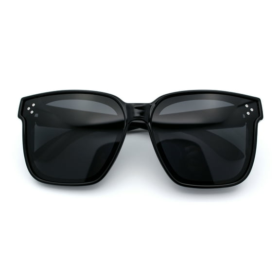 Polarized Fit Over Retro Rectangle Horn Rim Inset Lens Plastic Sunglasses Shiny Black - Black