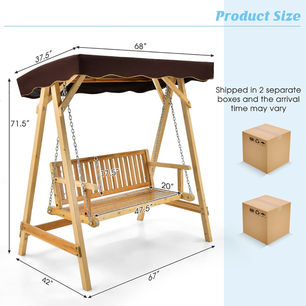 Aimee Lii Patio Wooden Swing Bench Chair with Adjustable Canopy for 2 Persons, Outdoor Swing Chair Aimee Lii Patio Wooden Swing Bench Chair with Adjustable Canopy for 2 Persons, Outdoor Swing Chair