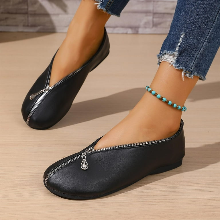 靴 STUDIO DOE V Flats Shoes 38 Xfvqtps Zipper Flats Womens Fashion Shoes Front Zip Slip on Flats