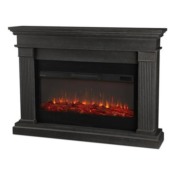 Bowery Hill Traditional Solid Wood Electric Fireplace in Gray
