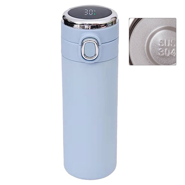 420ml Smart Insulation Cup Double Layer Stainless Steel Thermal Bottle with Temperature Display Bleu