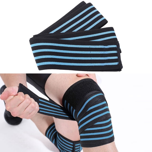 Raindrops Durable Blue Knee Wraps with Elastic Fabric and Reinforced Kneeband Strap