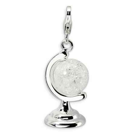Enameled Globe Charm - Mia Diamonds 925 Sterling Silver with Rhodium-Plated 3-D Enameled Cracked Crystal Globe with Lobster Clasp Charm