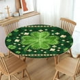 thumbnail image 2 of St. Patrick''s Day Round Fitted Tablecloth with Elastic Edge,Water&Stain-Resistant Wipeable Green Shamrock Floral Clover for 48-52" Found Tables St Patricks Day Table Cloth for Dinner,Outdoor,Patio, 2 of 4