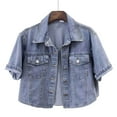 thumbnail image 3 of Uqiangy Oversized Jean Jacket Fall Clothing for Women Jackets for Women Trendy Denim Top Dark Wash Denim Jacket Summer Jackets for Women Womens Clothing Light blue M, 3 of 7