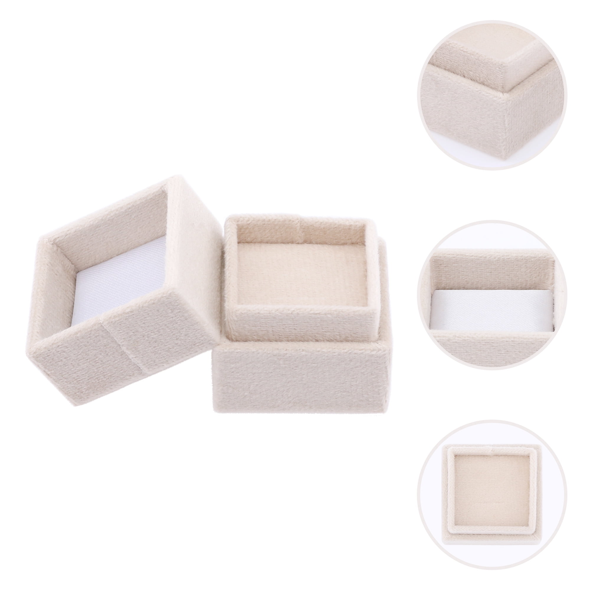 Unique Bargains Velvet Square Ring Box Jewelry Storage for Proposal Beige