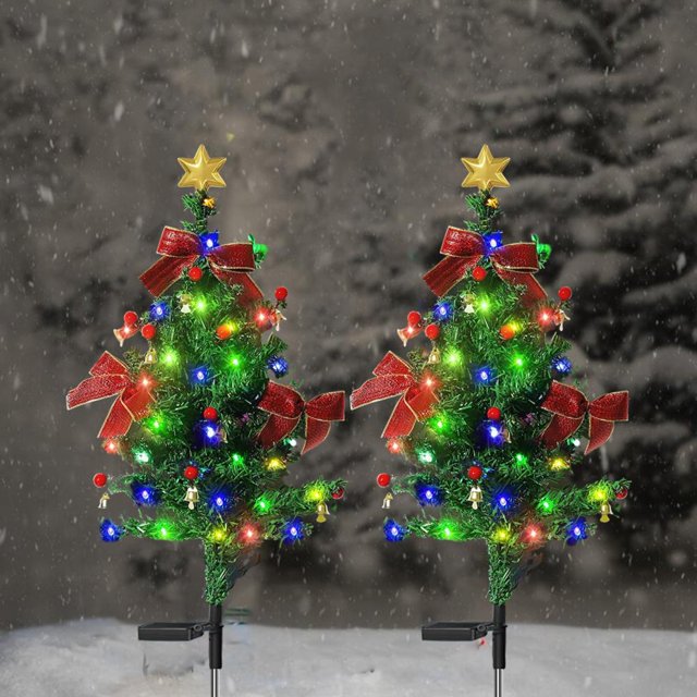 Feltree Solar Christmas Tree Lights LED with 2 Lighting Modes Auto On/Off for Outdoor Garden Holiday Decoration