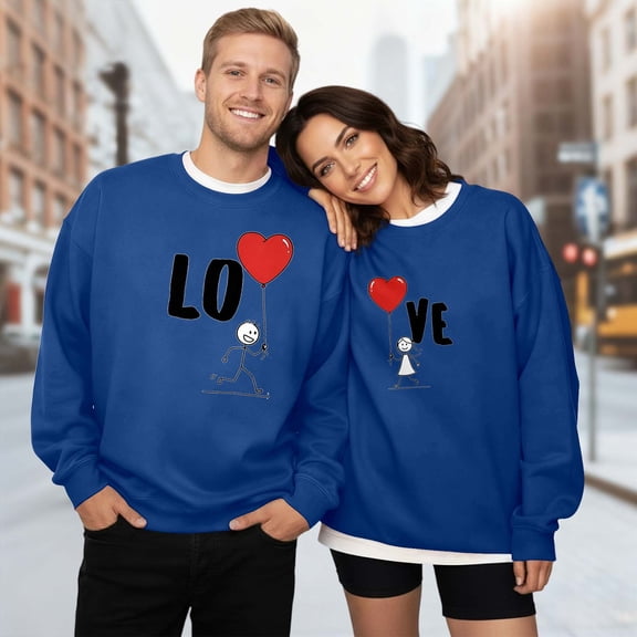 Couple Sweatshirts Womens Sweatshirt Valentines Day Couple Sweatshirts Mens Sweatshirts Crewneck Unisex Graphic Print Crewneck Pullover Soft Casual Long Sleeve Hoodless Top