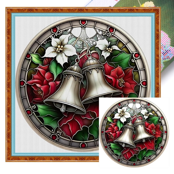 Hilo Algodón Ecológico Bordado Punto Cruz Con Campana Estampada 18CT 25x25cm