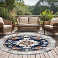thumbnail image 4 of Round Rugs 7Ft, Boho Blue Burnt Orange Round Area Rug Washable Indoor Throw Carpet, Ethnic Geometric Southwestern Large Non Slip Circle Rug for Dining Room Playroom Home Decor Aesthetic, 4 of 8