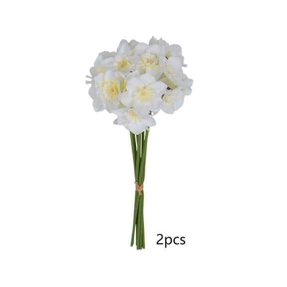 2 Pcs Artificial Flowers Bouquet,8-Bunch Hand-Tied Faux Daffodil Flowers,Decorative Flowers for Wedding Centerpiece,Indoor Table Decor,Home Vase Display,White