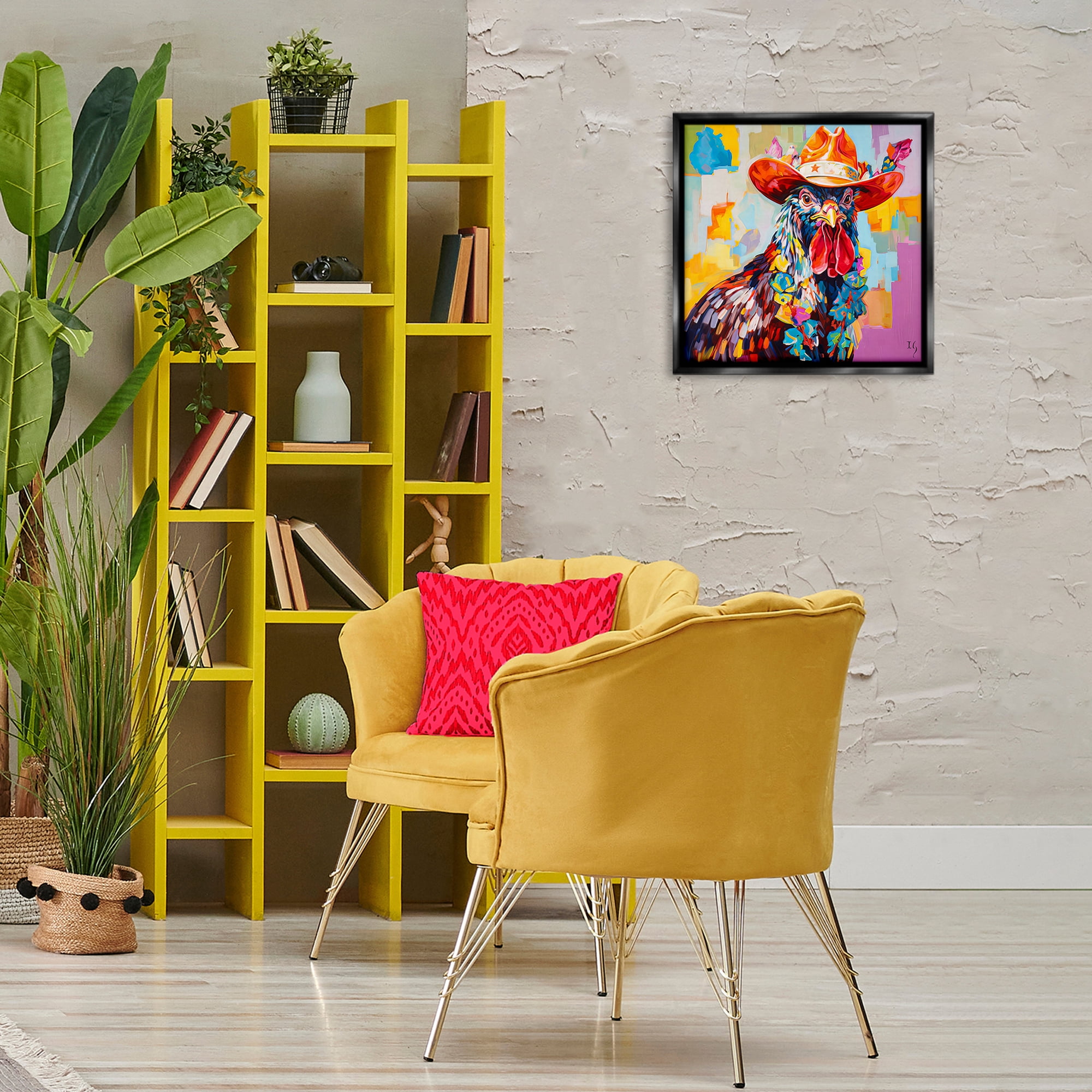 Stupell Industries Modern Cowboy Rooster Animals & Insects Painting Black Floater Framed Canvas Art Print Wall Art, 18 x 18