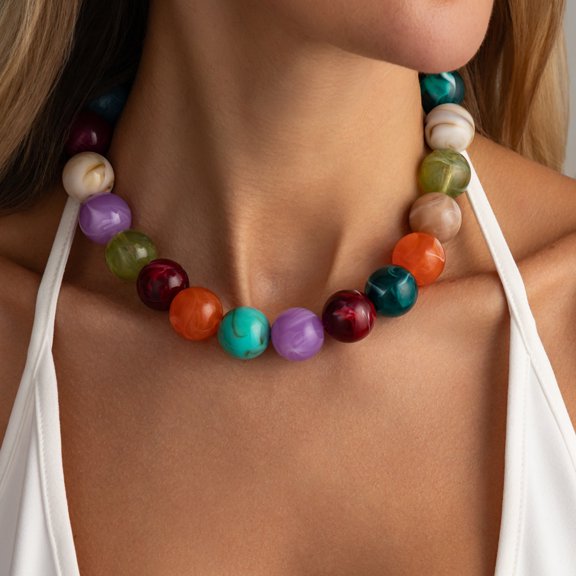 NICKSUN Colorful Chunky Bead Necklaces For Women Trendy Boho Collar Statement Necklace Choker Summer Beach Jewelry Birthday Gift For Her