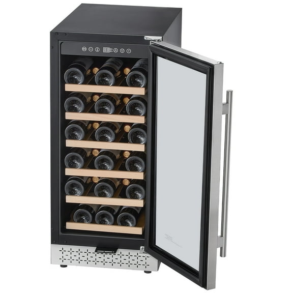 KFFKFF Wine Chiller, Compact 28-Bottle Wine Refrigerator, Glass Door Wine Storage with Adjustable Racks, Digital Temp Regulation, Suitable for Home, Office, Bar as Built-in or Standalone Unit