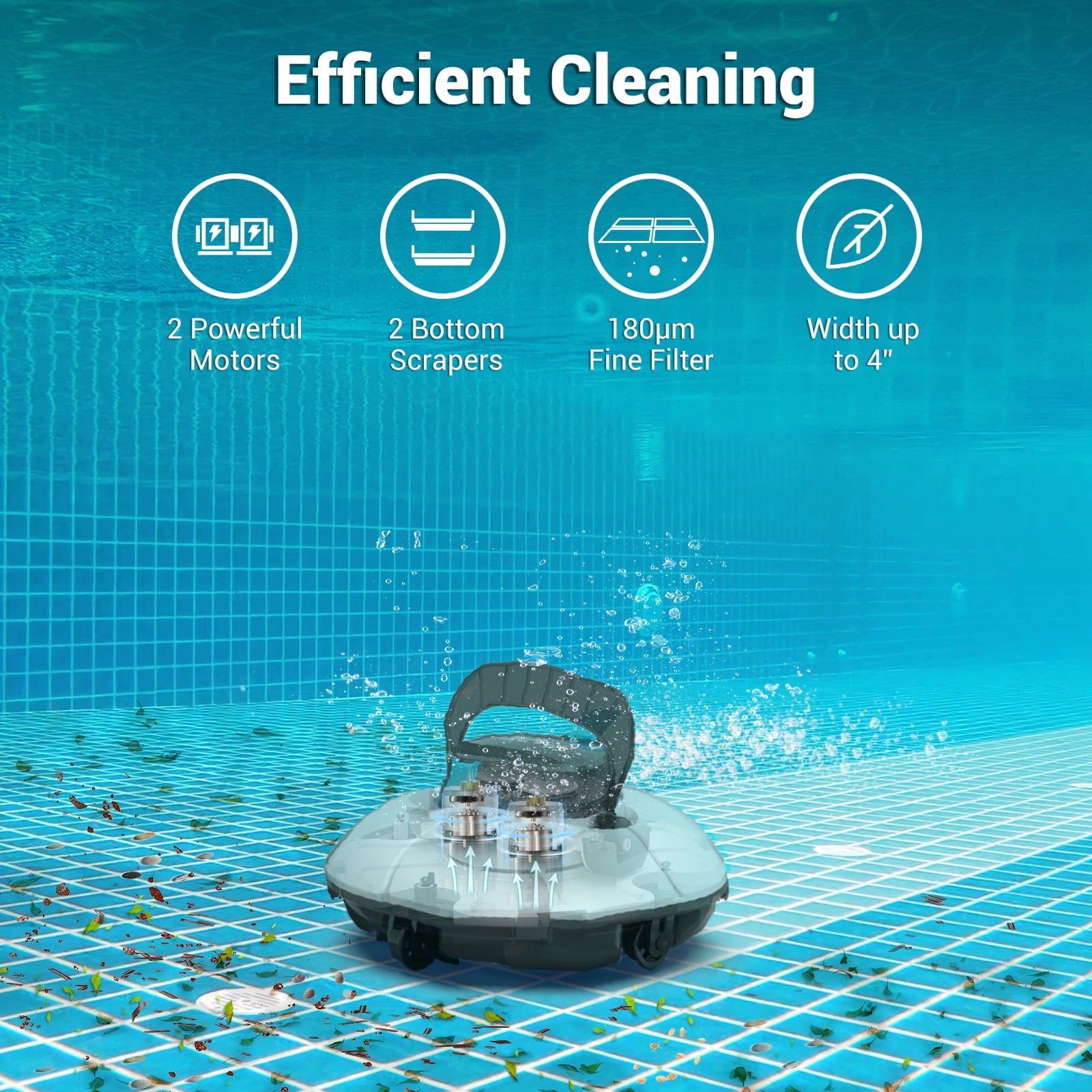 Aiper Seagull Plus Cordless Robotic Pool Cleaner, Pool Vacuum, Perfect for Above Ground Flat Pools up to 60Ft