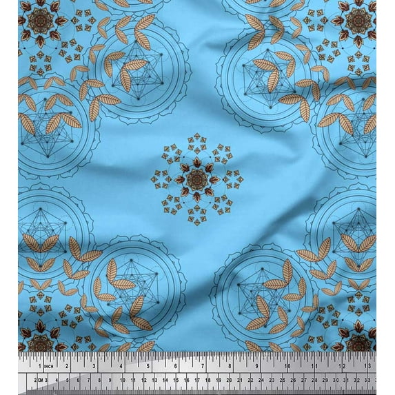 Soimoi Cotton Voile Fabric Leaves & Sacred Geometry Geometric Printed Craft Fabric by The Yard 56 Inch Wide