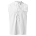 thumbnail image 5 of WREESH Men's Summer Cotton Linen Shirts Casual Sleeveless Henley Shirts Lightweight Beach Tank Tops with Pocket White, 5 of 5