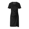 thumbnail image 4 of Dolkfu Petal Fall&Winter Dresses for Women Pull-on Black V-Neck Short Sleeve Bodycon Slim Solid Fashion Mid-Length Dresses Black,L, 4 of 5