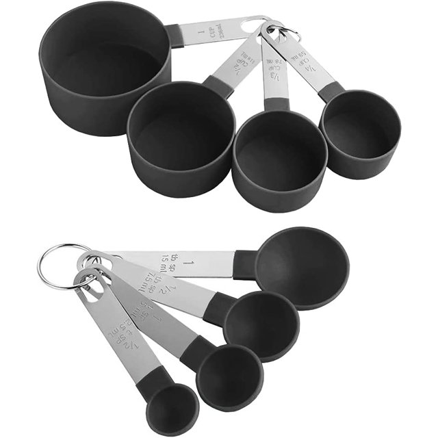 Juegos de cucharas medidoras, 8 cucharas multifuncionales para medir sólidos y líquidos en la cocina, color negro JM