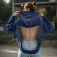 thumbnail image 2 of vigerakr Women Hoodie Sweatshirt Sexy Back See Through Mesh Pullover Long Sleeve Backless Top with Pocket (Blue, M), 2 of 9