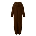 thumbnail image 5 of Rotm Women Onesie Women's Bear Ear Hooded Jumpsuit Plush Fleece Romper Pajamas Winter Warm Zip Up Onesie Sleepwear Fuzzy Sherpa Loungeweart Coffee,L, 5 of 5