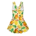 thumbnail image 5 of COEQINE Girls Tank Neck One Piece Swimsuit with Skirt & Liner, Sleeveless Wide Straps V-Back Summer Swim Dress for Swim Lessons & Water Play, Ages 10-11, Orange Leaf Floral, 5 of 8