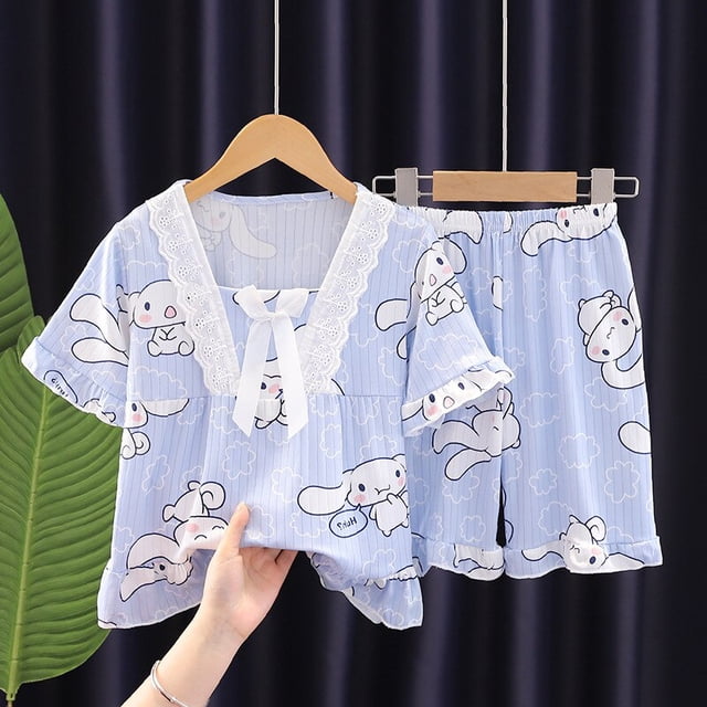 Pikachu-Conjuntos de pijamas de dibujos animados para niñas, ropa de dormir de manga corta Kawaii, pantalones cortos, Jersey, ropa de casa, Verano qym unisex