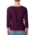 thumbnail image 2 of URBAN DAIZY Women's V-Neck 3/4 Sleeve Dolman Tops All Purpose Staple Draped Tunic with Side Shirring Ruched Shirt Blouse A71_AT5574V Burgundy 2XL, 2 of 6