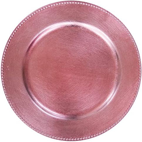 HAHADAXA Blush Pink Plastic Beaded Charger Plates - 2 Pcs 13 Inch Round Wedding Party Decroation Metallic Charger Plates (Blush Pink,2)