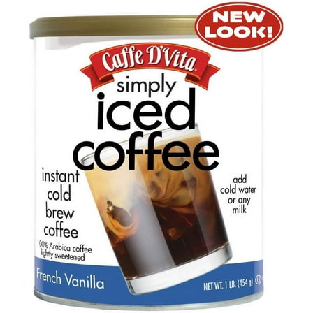 (6 Pack) Caffe D'Vita Simply Iced Coffee - French Vanilla, 16 oz Canister