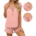 thumbnail image 5 of DYTTDG Silk Solid Color Pajama Set for Women 6PC Short Puffed Sleeve with Short Pajama Pant Set Decorative Drawstring & Pocket, 5 of 7