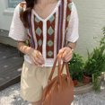 thumbnail image 2 of Yokua Women French Cropped Cardigan Short Sleeve Knitted V-Neck Button Down Sweater for Jacket Hollow Crochet Plaid Thin Coat, 2 of 13