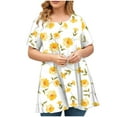 thumbnail image 2 of Tdoqot Womens Plus Size Floral Shirts- Casual Dressy Short Sleeve V-Neck Loose Summer Tops Blouse Yellow Size 2XL, 2 of 4