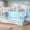 Blue, variant on Low Bunk Bed Twin Over Twin with Storage Stairs & Dual Level Guardrails, LED Floor Bunk Bed with Drawers, Charging Station, Metal Bunk Bed Frame, Space Saving