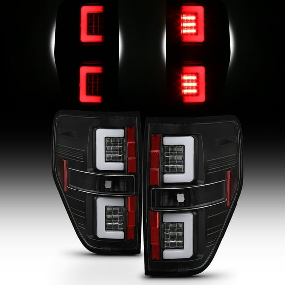AKKON - For 2009-2014 Ford F150 F-150 Pickup Truck LED Tube Black Tail Lamps Brake Lights Left Right Pair