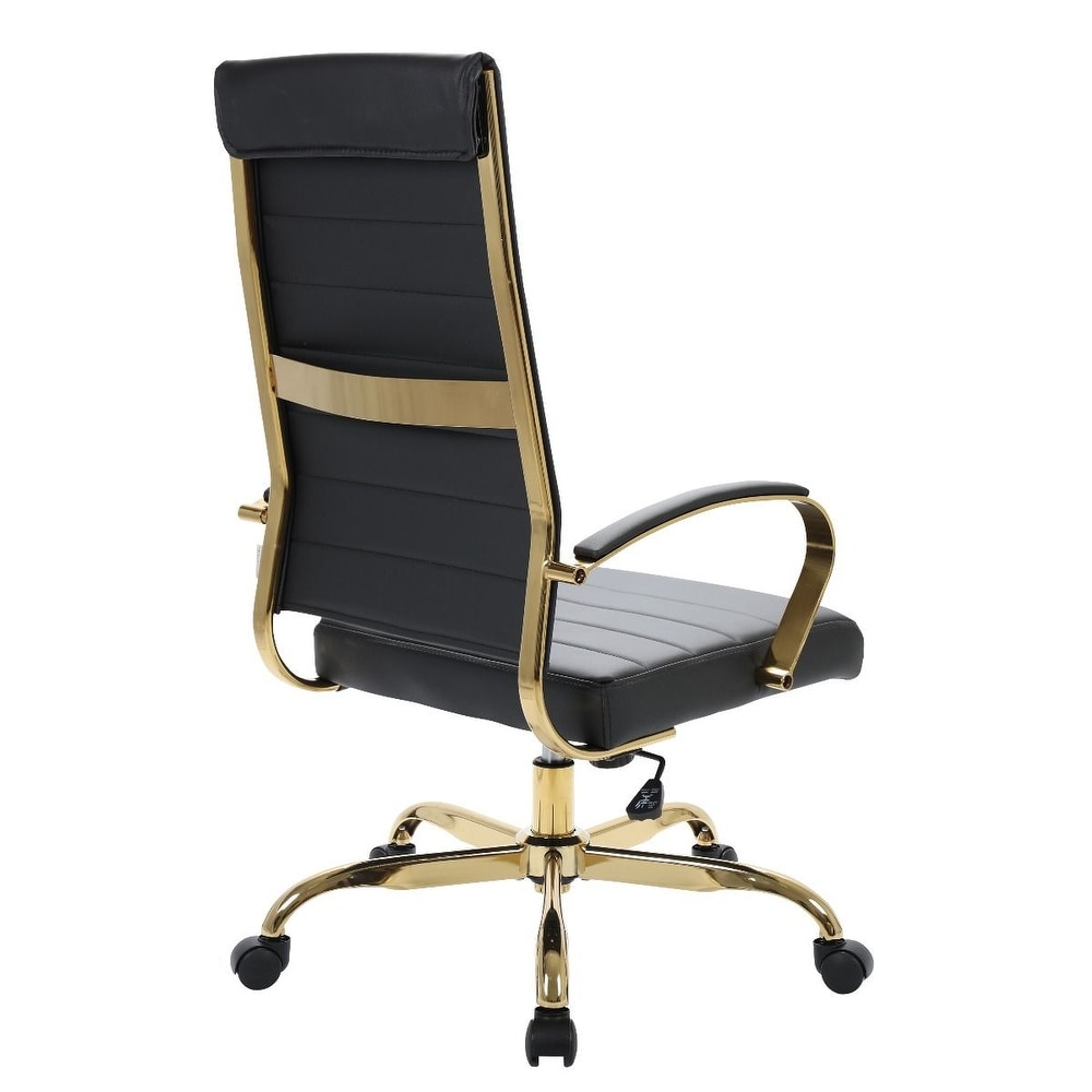 Benmar High-Back Black Leather Office Desk Chair Ergonomic Executive Chair with Adjustable Swivel, Gold Frame with Cushion Support & Silent Wheels for Home Office Workstations