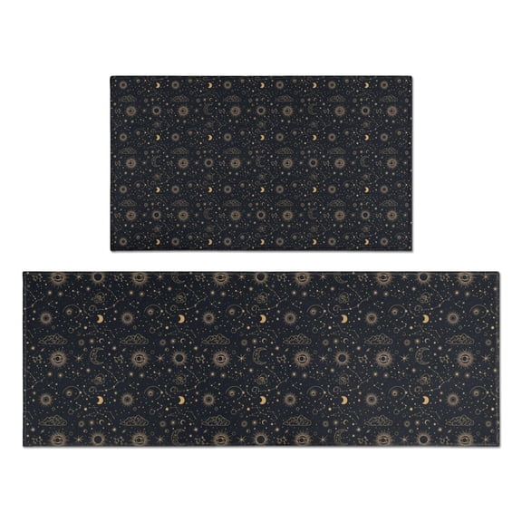 Dark Blue Celestial Pattern Kitchen Rugs Sets Of 2,Anti Fatigue Kitchen Mat Rugs Non Slip Washable,Decorative Kitchen Floor Mats for Kitchen,Sink,Laundry,17"x30" 17"x47"