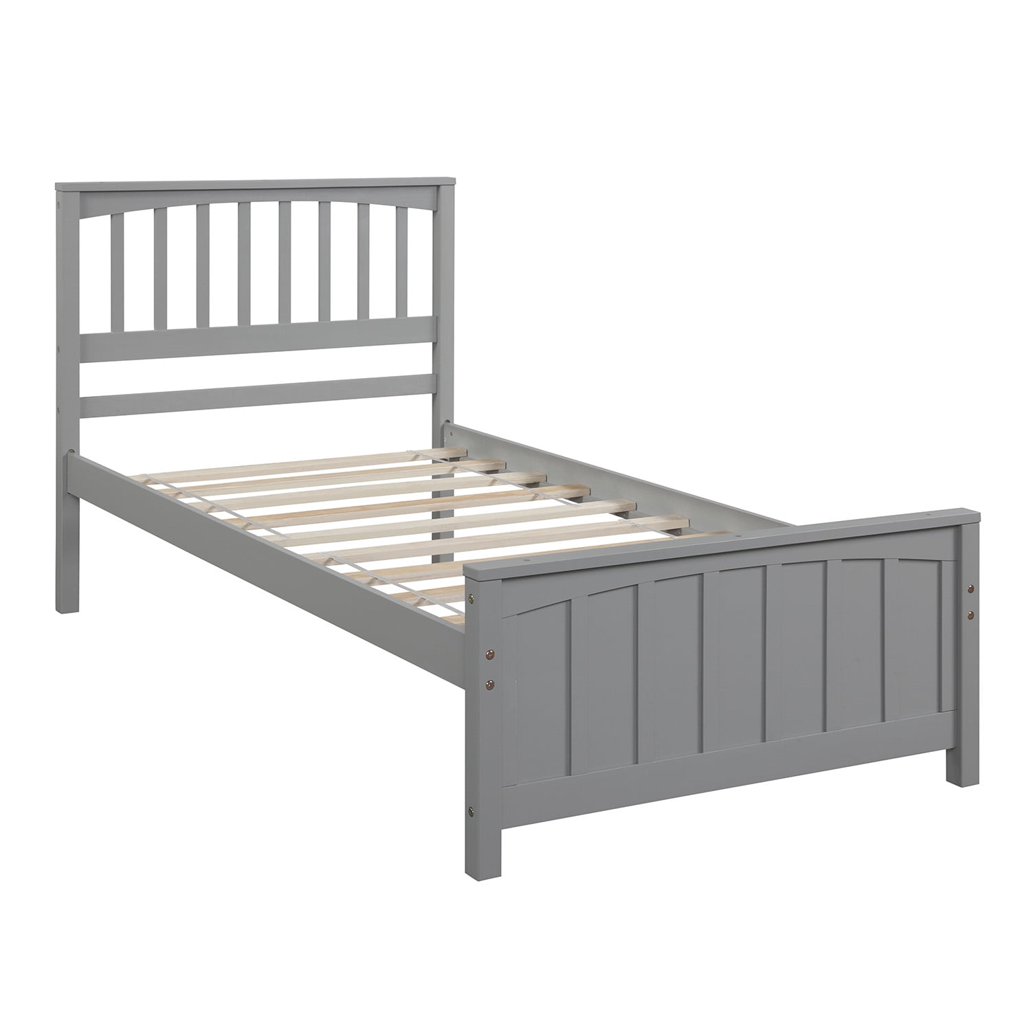 Gewnee Twin Platform Bed,Solid Wood Platform Bed Frame with Headboard&Footboard,Gray