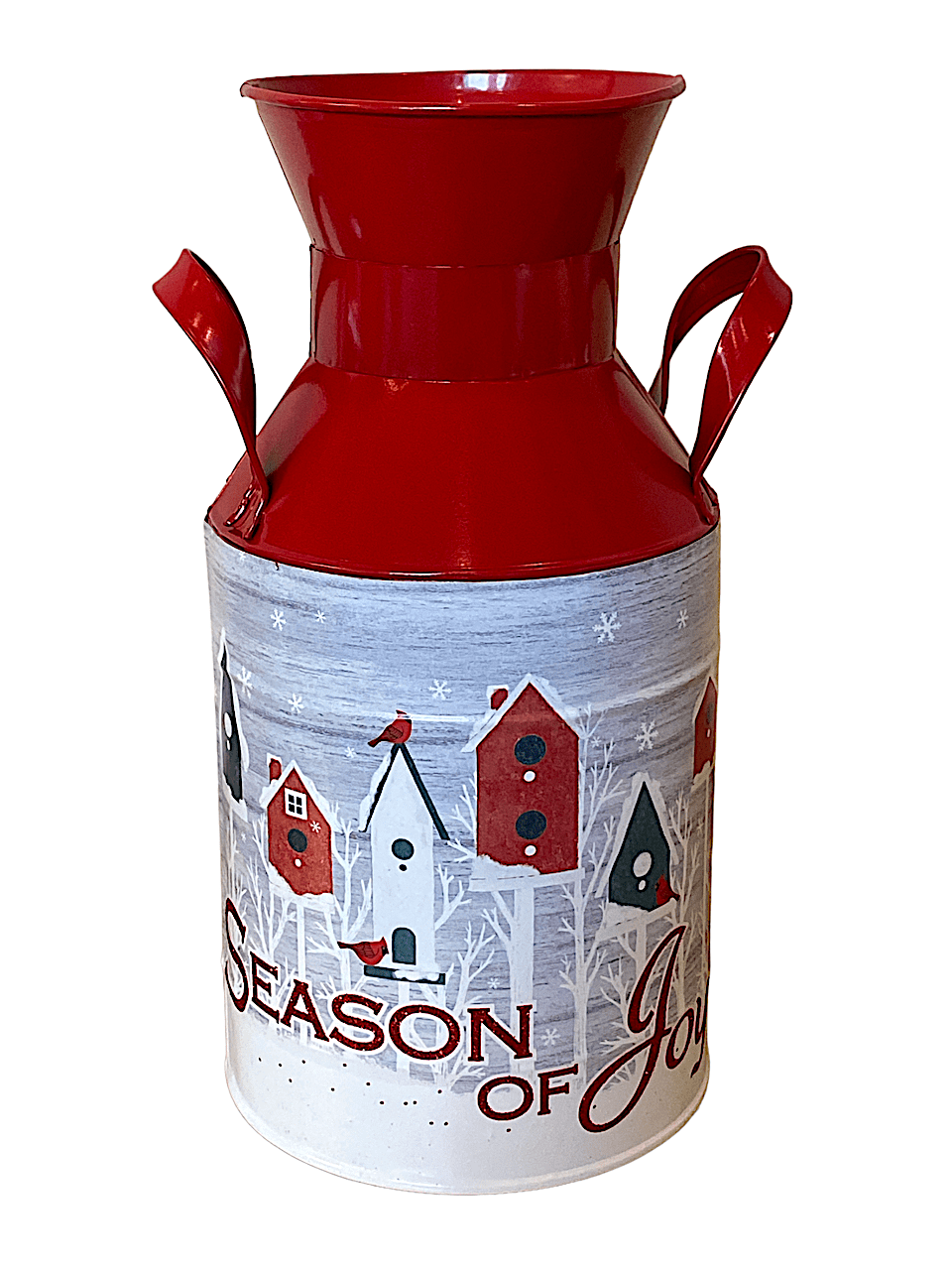 Decorative Metal Vase Milk Can Christmas Winter Holiday Decor Red