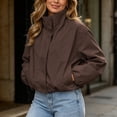 thumbnail image 2 of TEAJOPSUU Women's Cropped Zip Up Jacket Stand Collar Long Sleeve Outerwear Jackets with Pockets for Casual Streetwear Coffee, 2 of 7