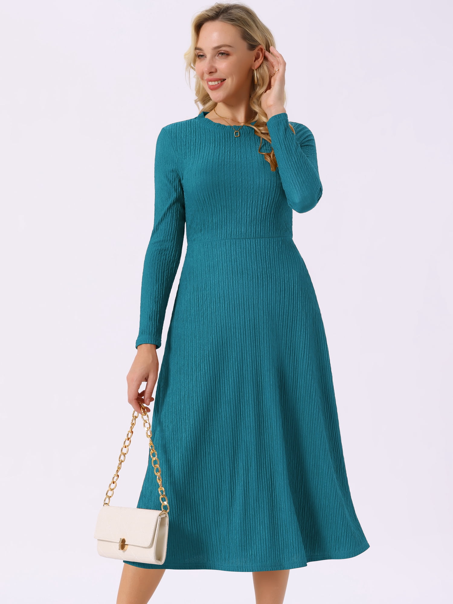 DARING DIVA Long Sleeve Crew Neck Knit A-Line Midi Dress XL Lake Blue