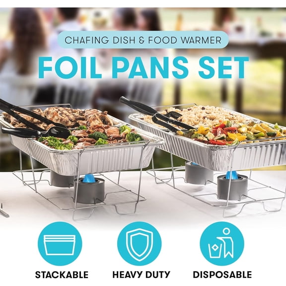 Disposable Buffet Chafing Dish Set, 3 Water Food Warmer Pans, 6 Foil Pans and Lids for Catering, Party Events and Food Service