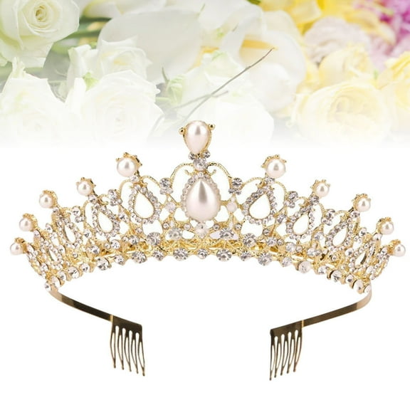 Raindrops Exquisite Golden Crystal Tiara Crown for Brides Lightweight Alloy Rhinestone Wedding Decoration 1pc