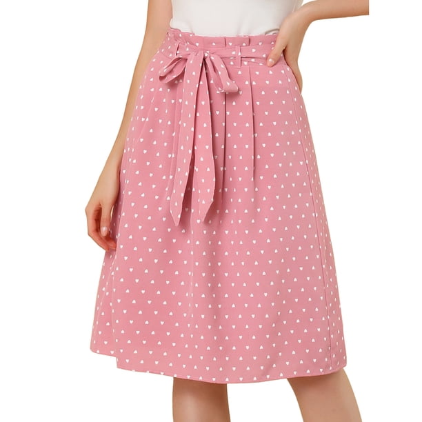 Allegra K Falda midi vintage de cintura alta elástica con cinturón para mujer Corazones rosados XS