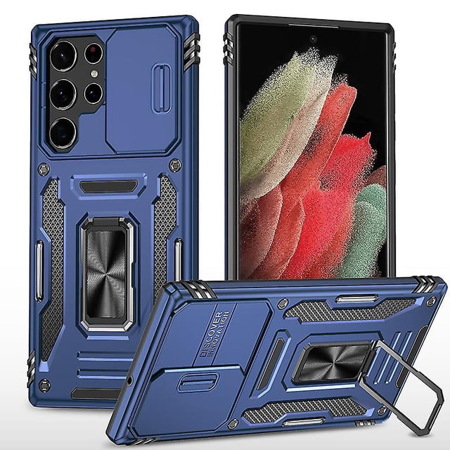 Armor Magnetic Ring Stand Compatible Samsung Galaxy S23 Ultra/s23p/s23 With Slide Camera Lens Protection Cover