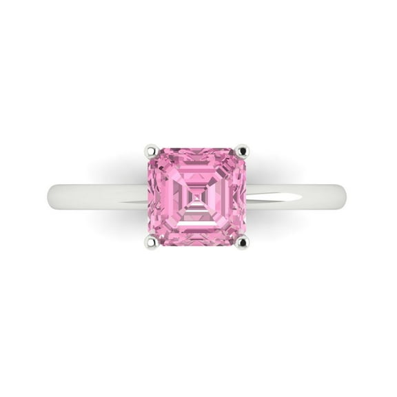 Solitaire Engagement Ring for Women - 1.5ct Simulated Pink Diamond in 18K White Gold Promise Ring