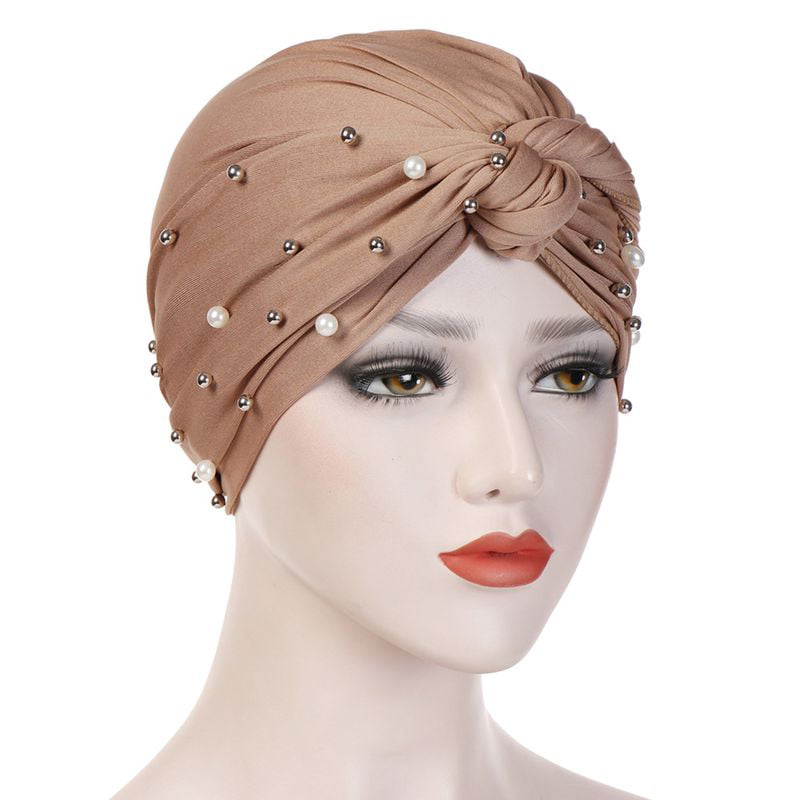 Muslim Women Hijab Beads Elastic Turban Hat Cancer Chemo Cap Head Wrap Cover 