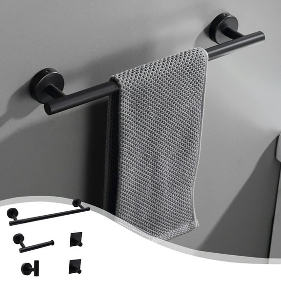 5PCs Stainless Steel Bathroom Hardware Set with Extended Towel Rack and Hooks, Metal Bathroom Accessories for Towel Storage, Modern Design for Home Bathroom Organization