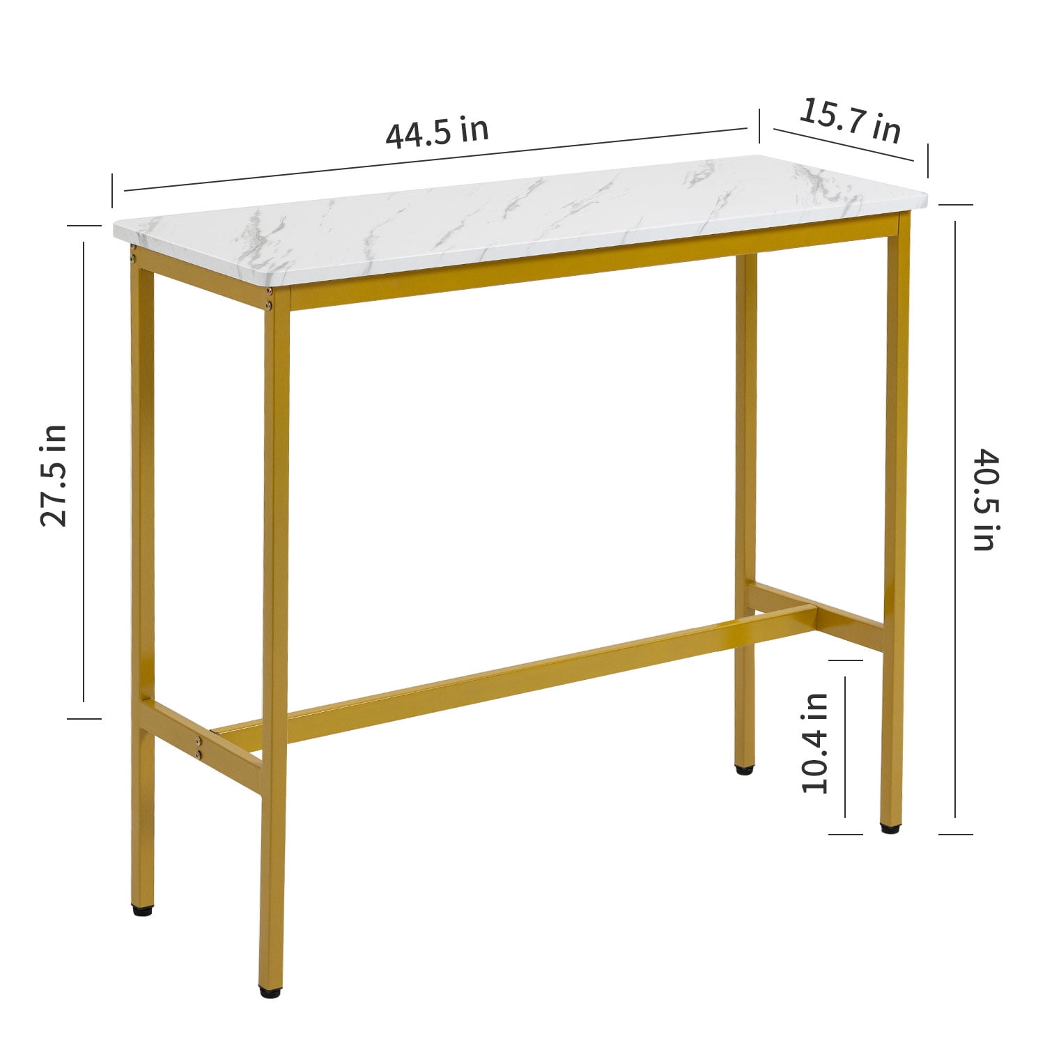 44.5" Bar Table, Pub Table, Narrow Rectangular Dining Table, Kitchen Counter Table, High Top Mdf Table, Sofa Table with Sturdy Metal Legs